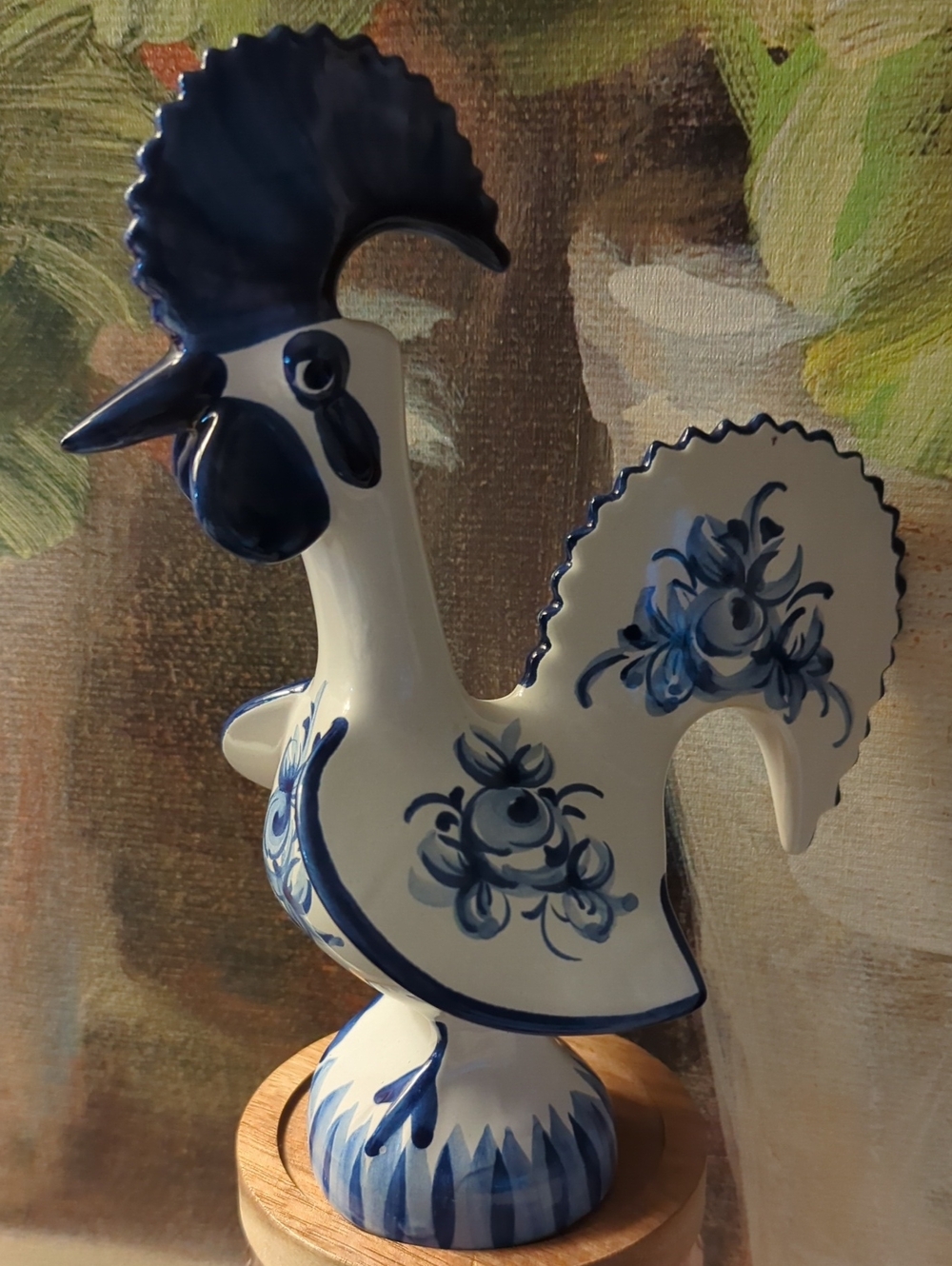 Portugal 79 Vintage Blue and White Ceramic Rooster Figurine